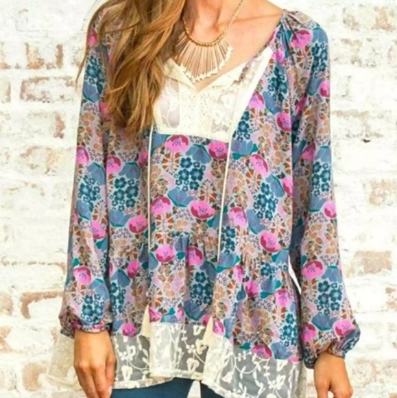 Matilda Jane Tops - Matilda Jane Sew Perfect Floral Peasant Top Women's M Multicolor Artsy Retro